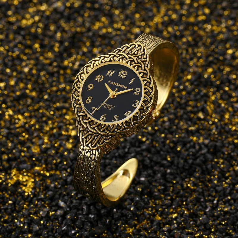 Luxury Watch Index - นาฬิกาข้อมือควอตซ์แฟชั่นหรูหราสำหรับผู้หญิง แบรนด์ CANSNOW พร้อมสายกำไลสีทอง นาฬิกาสำหรับผู้หญิง สาวๆ