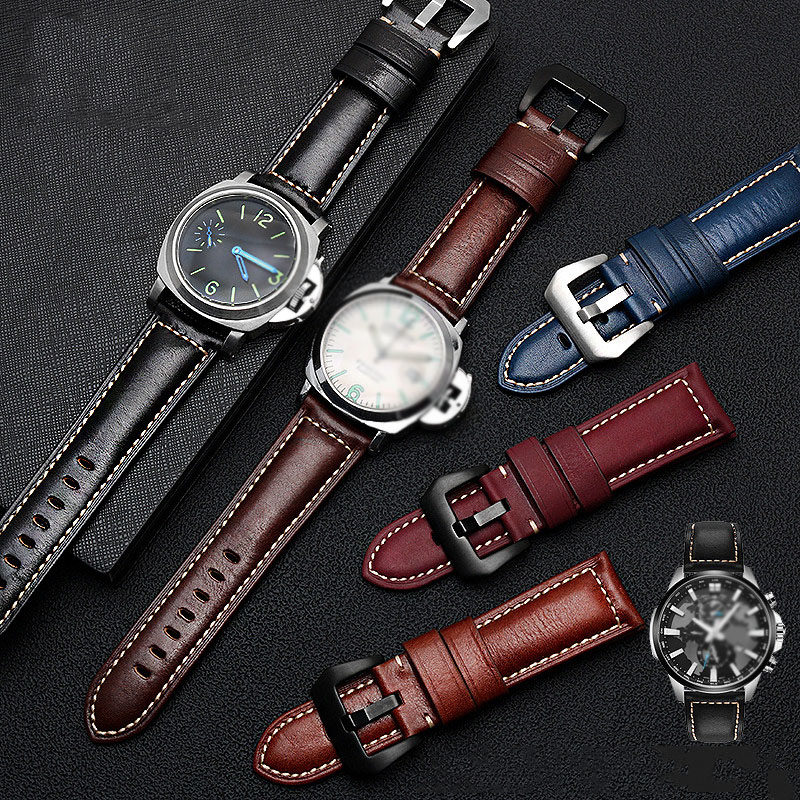 Luxury Watch Panerai - สายนาฬิกาหนังแท้สไตล์อิตาลีลายไม้เต็มรูปแบบวินเทจสำหรับ Panerai Citizen Seiko สายนาฬิกาข้อมือ22มม. 24มม.