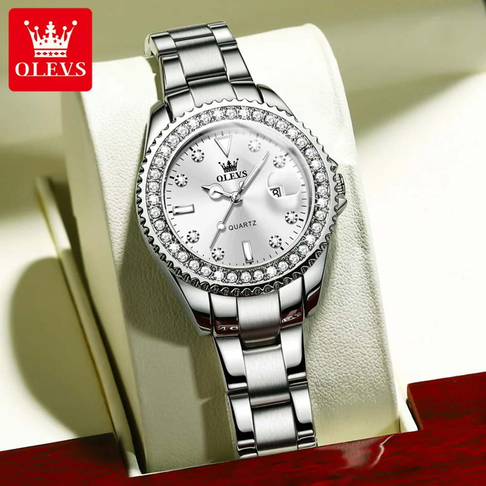 Lux Watch - OLEVS นาฬิกาควอตซ์สำหรับผู้หญิง ดีไซน์หรูหรา ประดับเพชร 1 เรือน