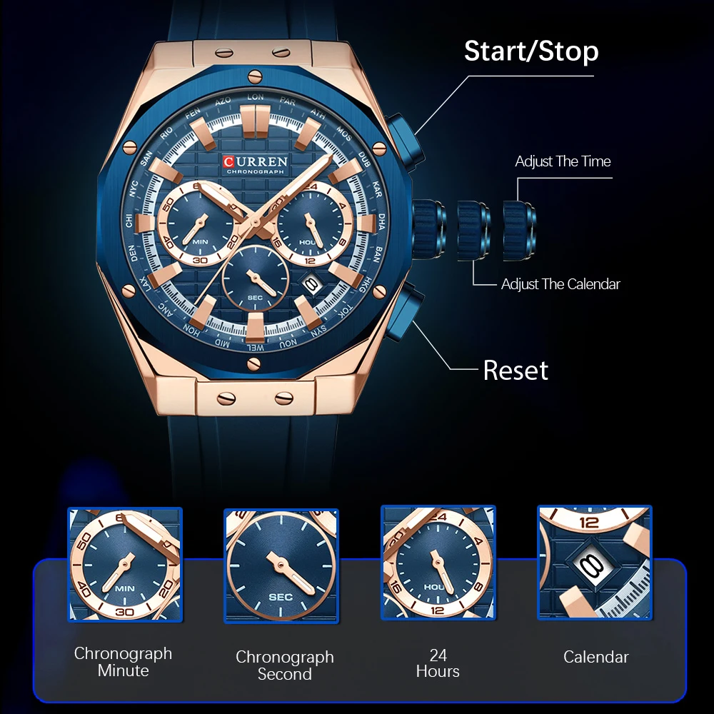 CURREN นาฬิกาสะท้อนแสงโครโนกรา - Luxury Watch Exhibition บทวิจารณ์และราคา