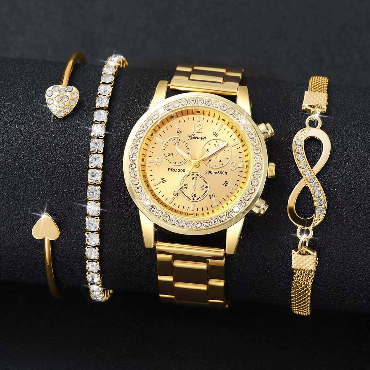4 ชิ้น/เซ็ตหรูหราไรน์สโตนนาฬิก - Luxury Watch Safe บทวิจารณ์และราคา